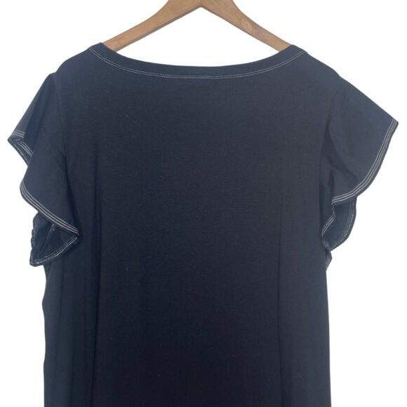 LANE BRYANT | NWOT Black Cotton Blend Ruffle Sleeve Crewneck Tee | Size 18/20 - Picture 5 of 10